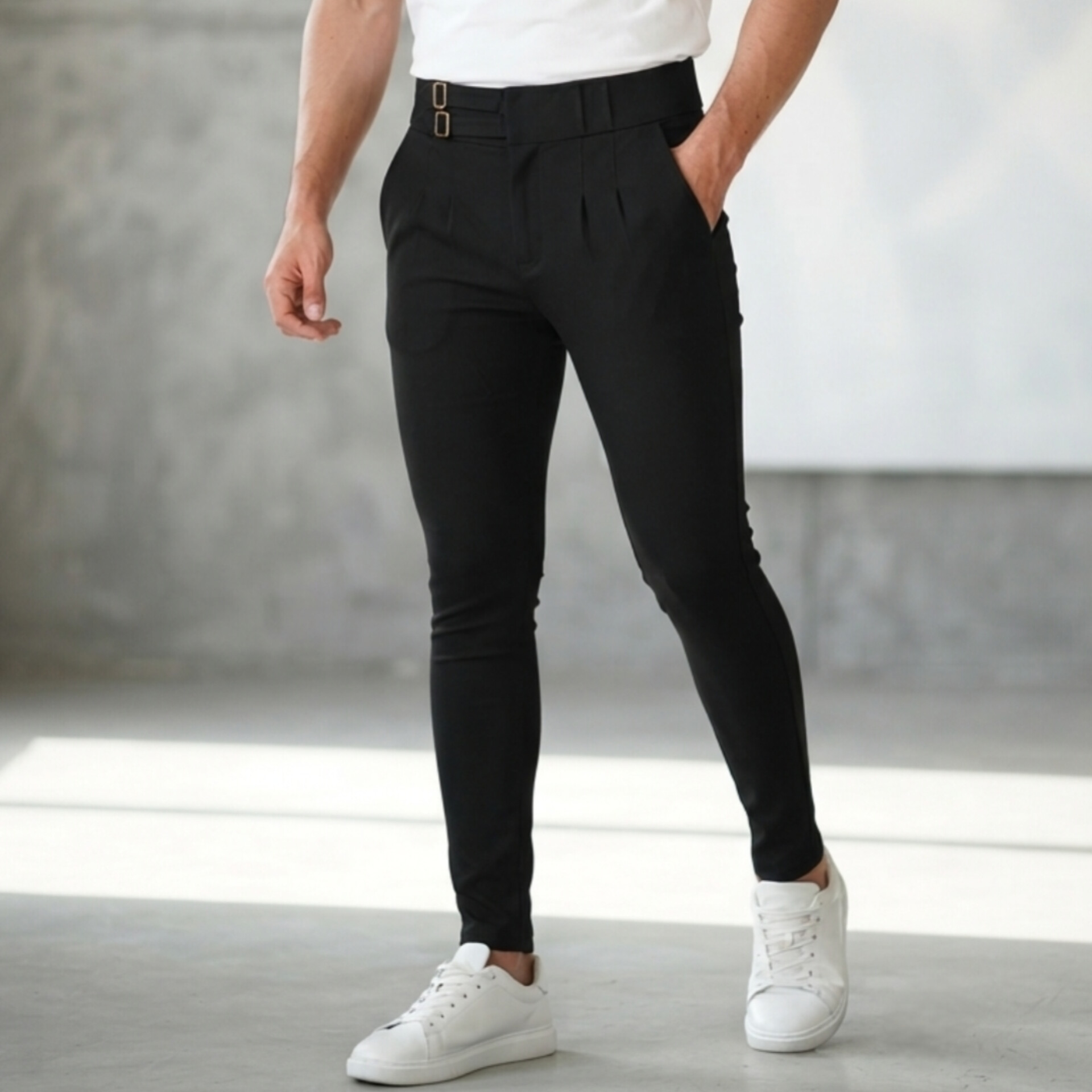 شلوار مشکی دو سگک مردانه مدل Migel