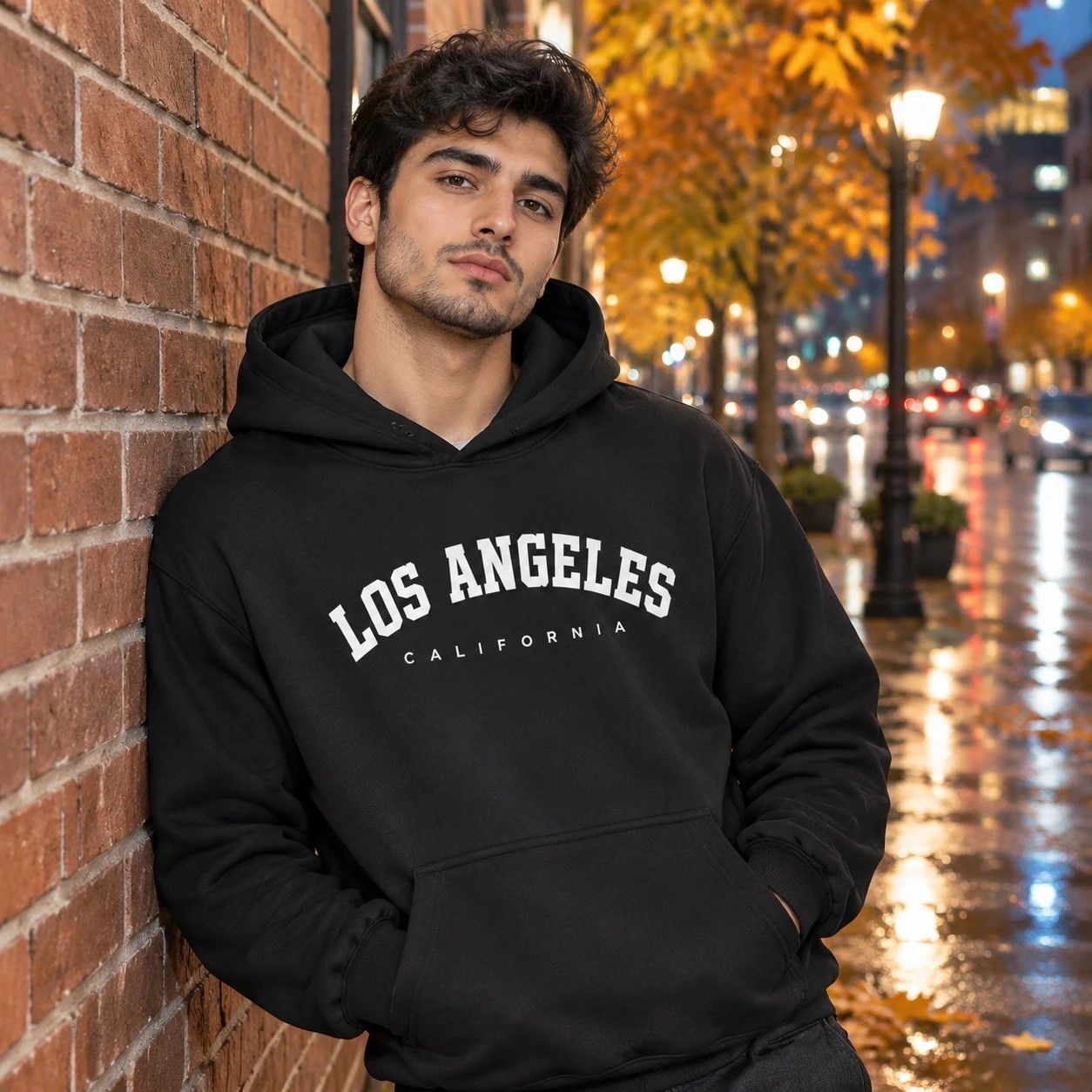 هودی کلاهدار و جیب دار مردانه زنانه مدل Los Angeles-مشکی
